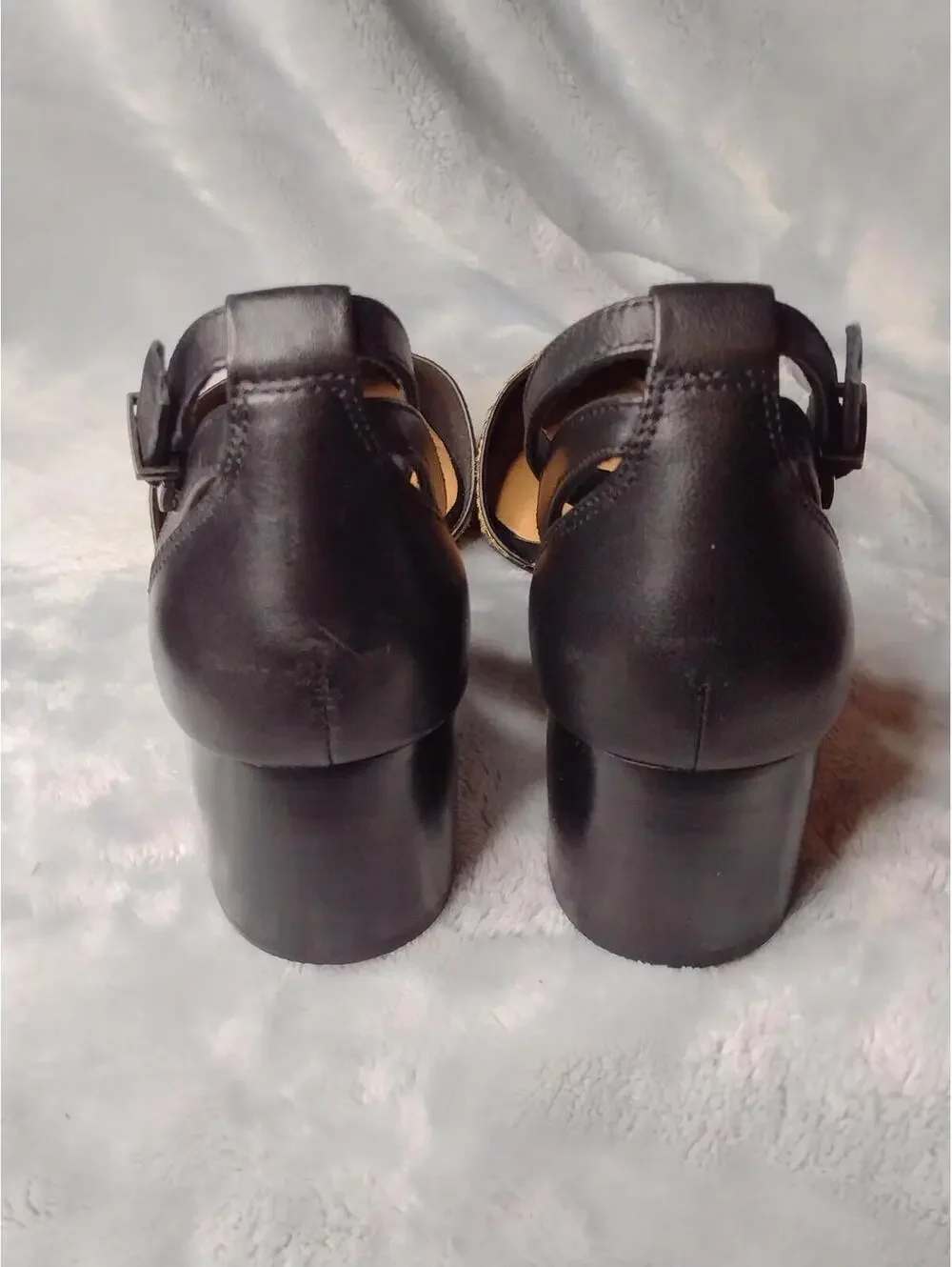 CROWN VINTAGE Vavi Black Tan Leopard Print Ankle Strap Block Heel D’orsay Pumps - Picture 4 of 8